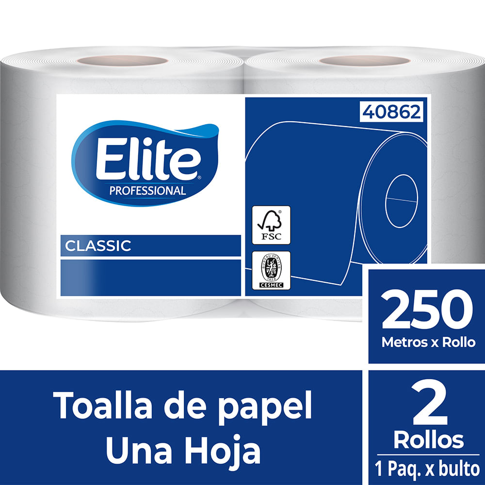 Toalla Rollo Una Hoja 1 Pq x 2 Un x 250 Mts Elite Professional | Elite ...
